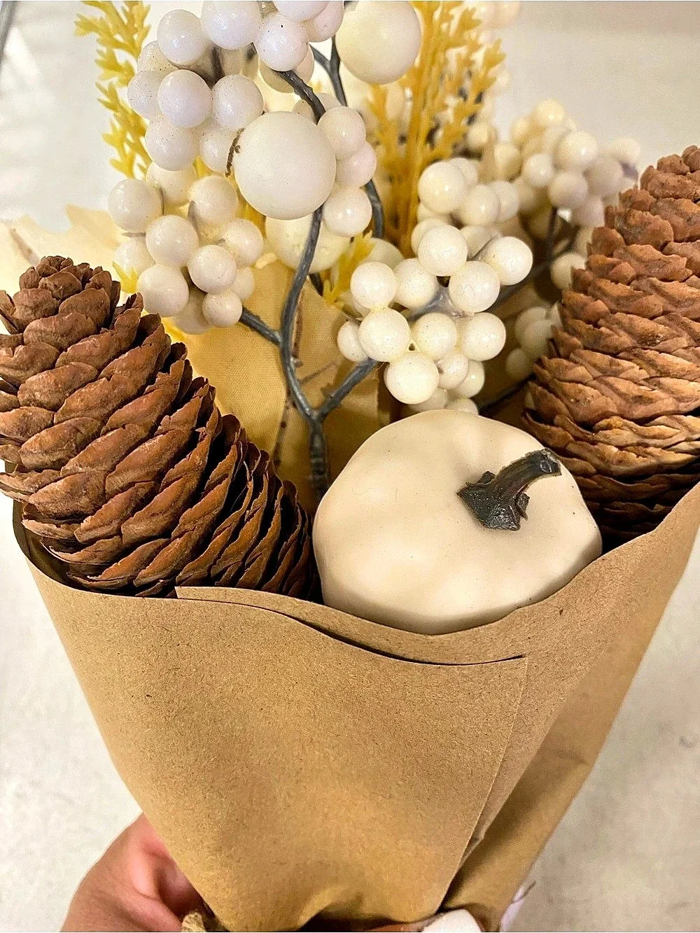 Brand new Rustic Holiday Pinecone Berry Bouquet in Brown & White